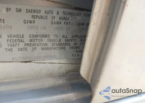 2004 Chevrolet Aveo from USA, damaged, VIN KL1TD52624B186058